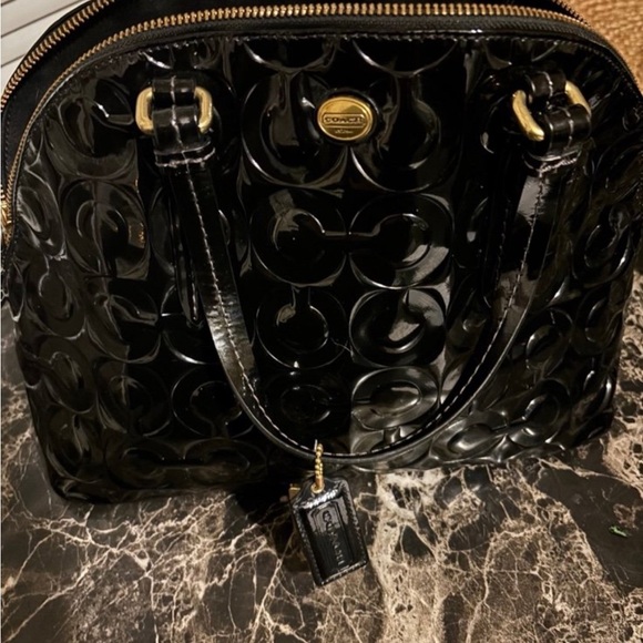 Coach Glossy Black Embossed Satchel - Picture 2 of 7